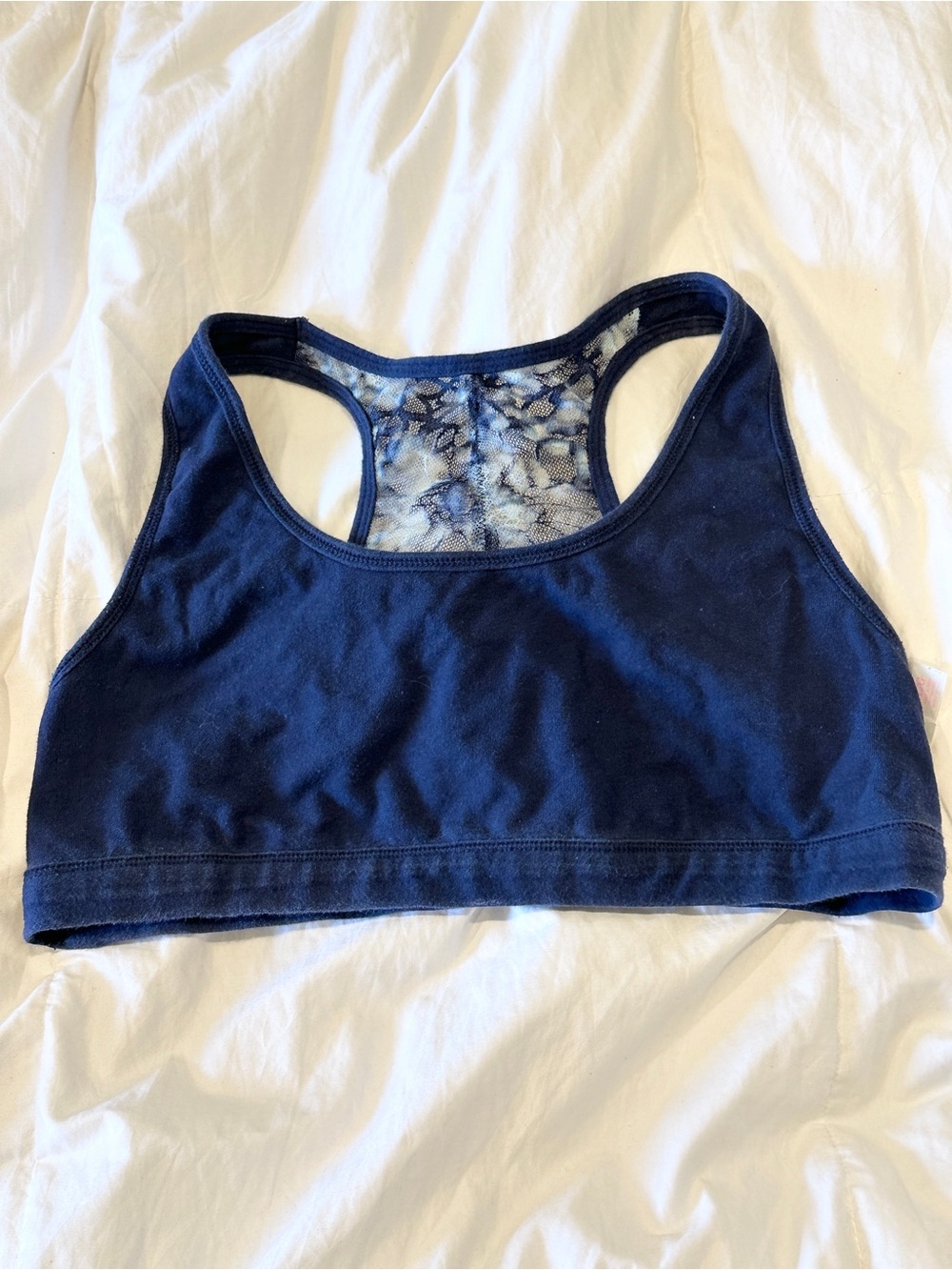 PINK Victoria's Secret Navy Racerback Lace-Back Sports Bralette